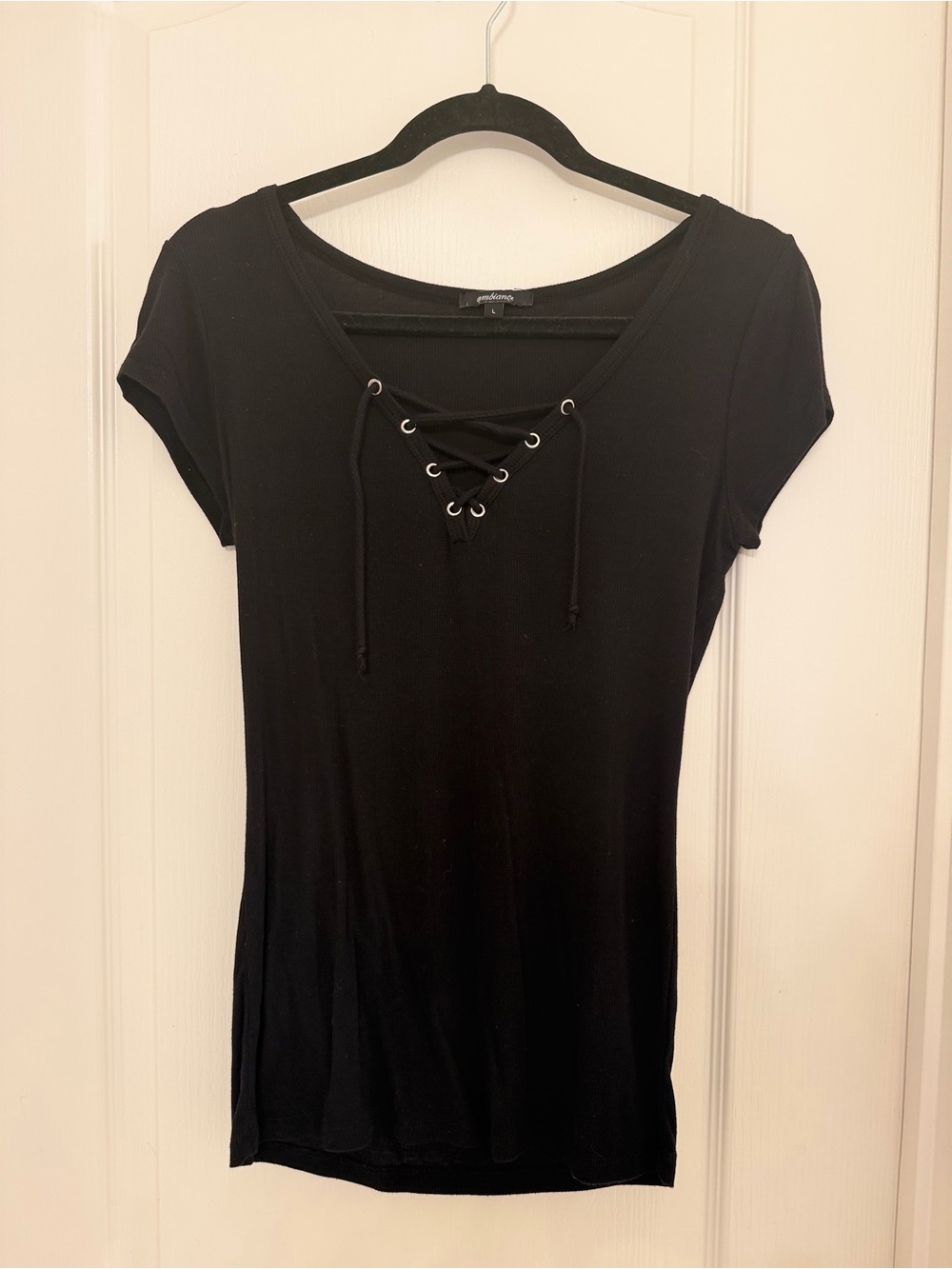 Women's Black Lace-Up Short Sleeve Top